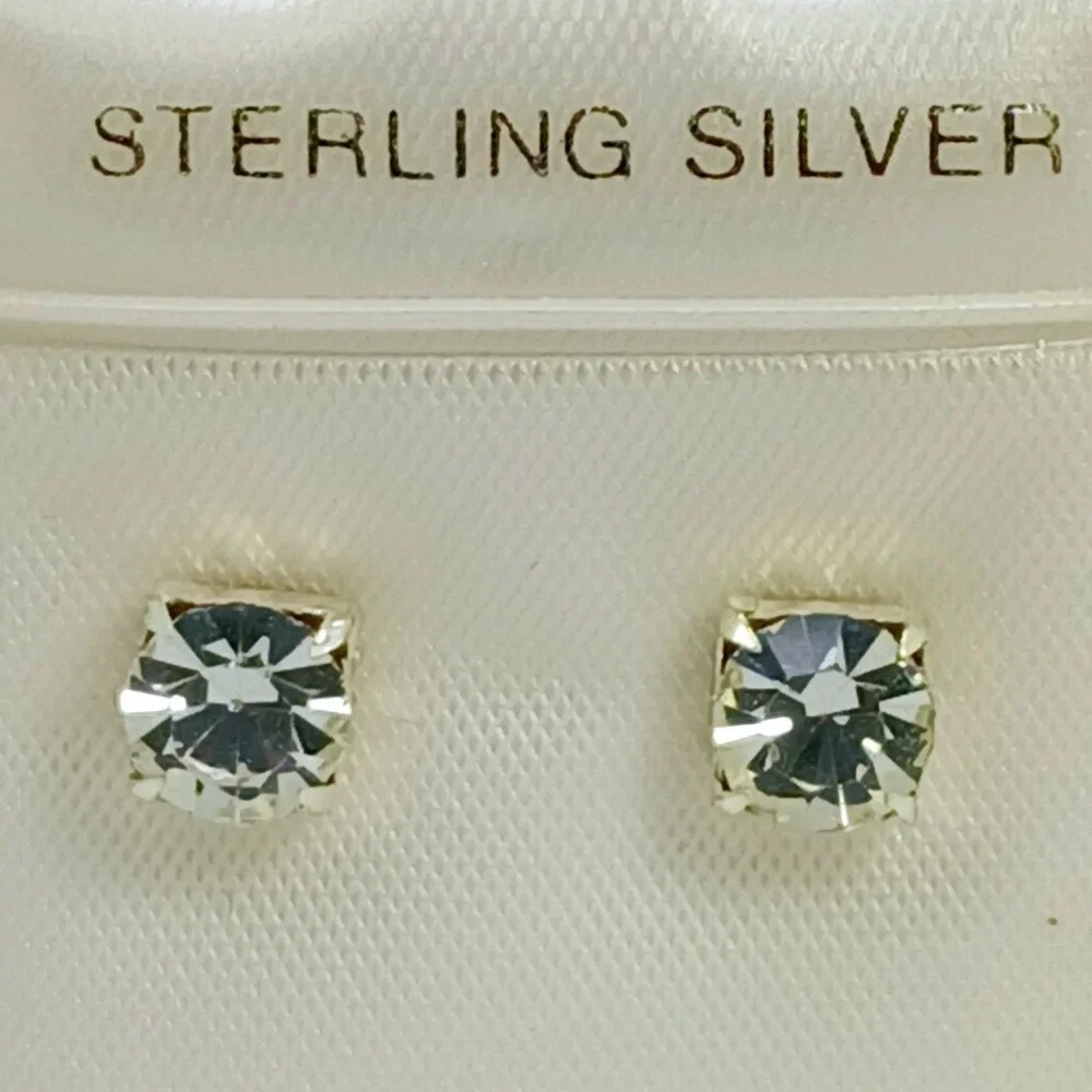 Sterling Silver 925 Crystal Stud Earrings Vintage 1990s Birthstone Jewelry April